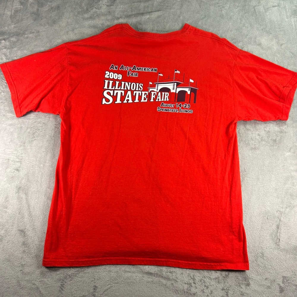 Gildan Mens XL Red 2009 Illinois State Fair Graphic T-Shirt Short Sleeve Cotton